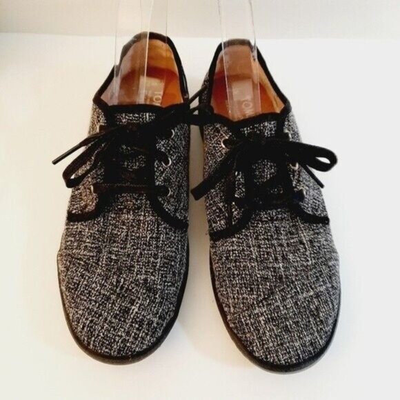TOMS Paseo Tweed Fabric Lace-up Sneakers B&W Sz 7 - Picture 6 of 12